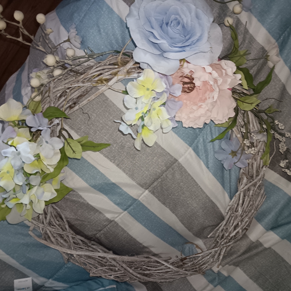 Ashland Faux Floral Wreath with Blue and Pink Blooms